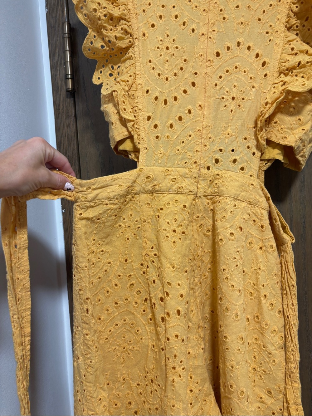 Yellow Eyelet Ruffle Romper with Cutouts